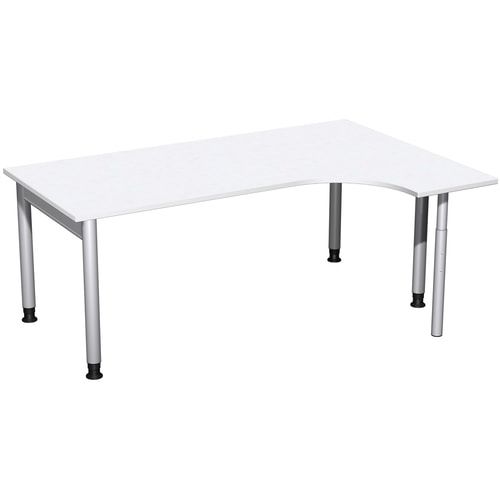 Eckschreibtisch, Ecke rechts, Füße einseitig verkürzt, 4-Fuß Pro, höhenverstellbar, 680-800 x 1.600 x 1.200 mm (HxBxT), Dekor Ahorn
