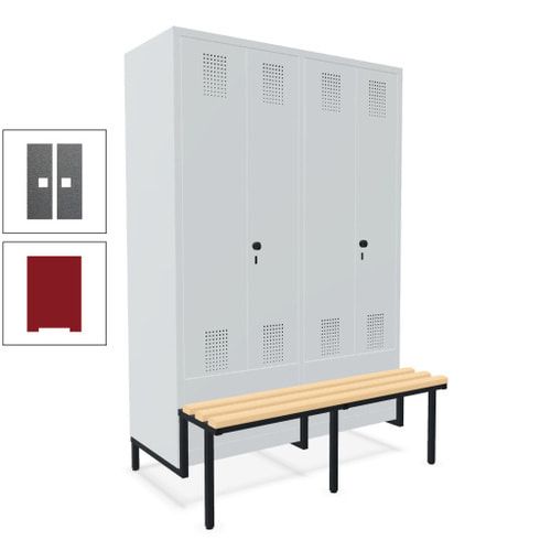 Doppel-Spind, Garderobenschrank, Buche Sitzbank integriert, 4 Abteile 300 mm, Korpus anthrazitgrau, Tür anthrazitgrau, 1.850 x 1.200 x 815 mm (HxBxT)