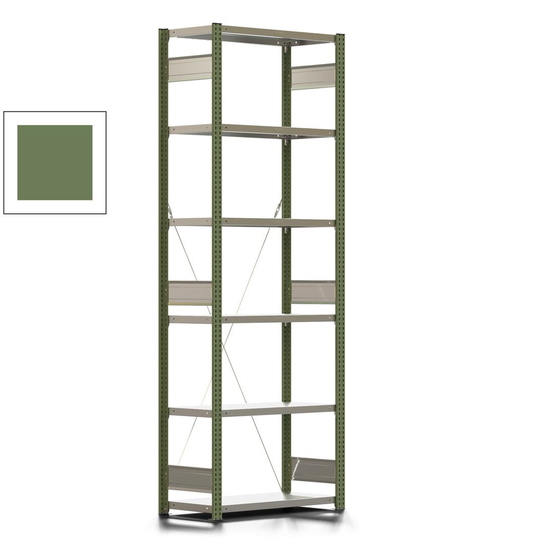 Fachbodenregal mit Tiefenriegel - 350 kg - 2.500 x 875 x 426 mm (HxBxT) - Anbauregal - 6 Böden - enzianblau - Lagerregal - Steckregal BERT