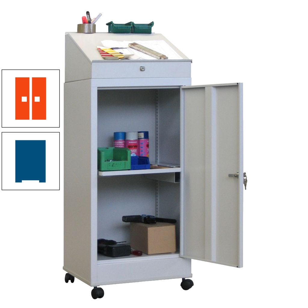 Stehpult, fahrbar - 1 Ausziehboden, 1 Schublade - Vollblechtür - Zylinderschloss - 1.330x500x500 mm (HxBxT) - anthrazitgrau