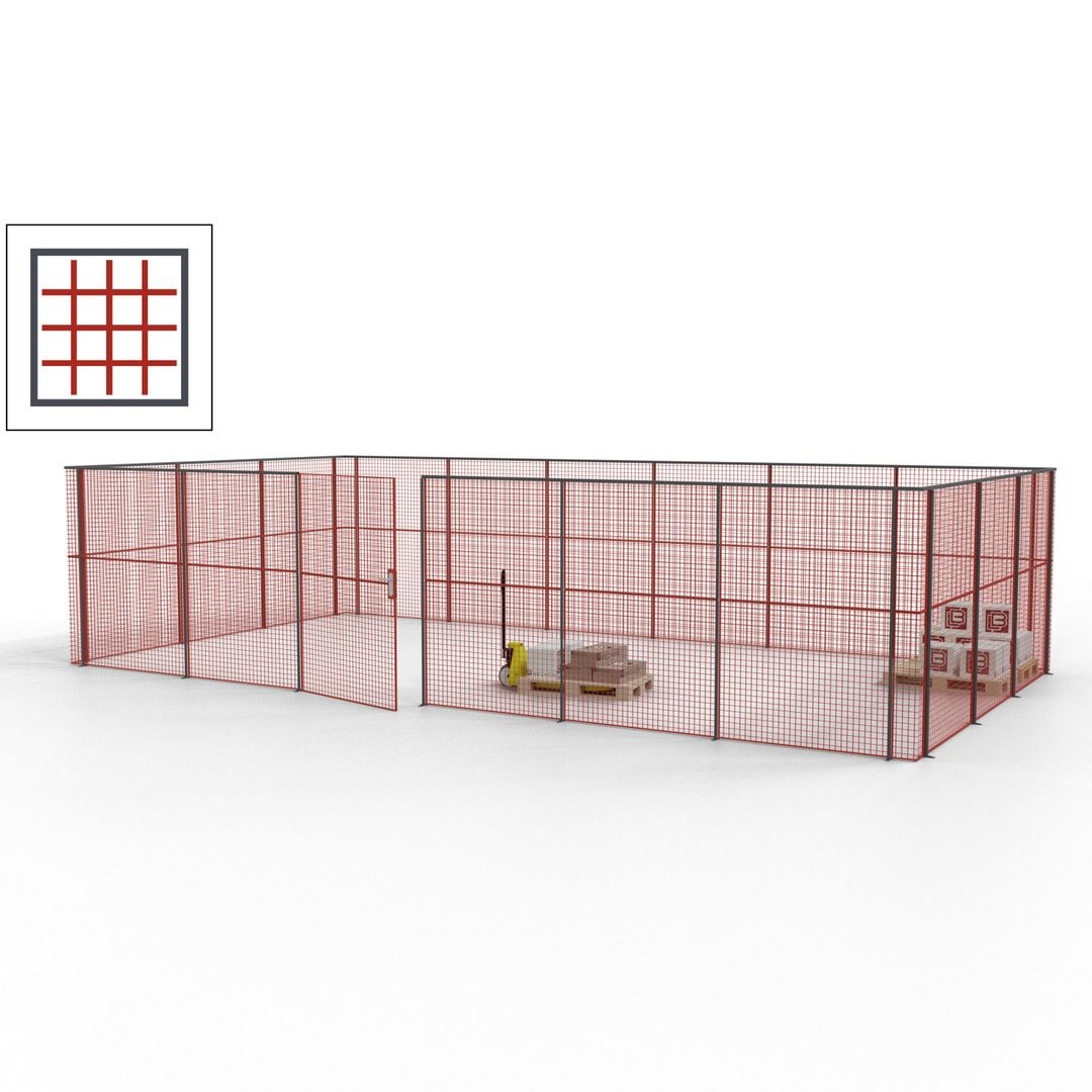 Maschinen Schutzgitter - Hallentrennwand - Sicherheitszaun - Tür - 27 m - 2.200 x 9.400 x 4.900 mm (HxBxT) - enzianblau