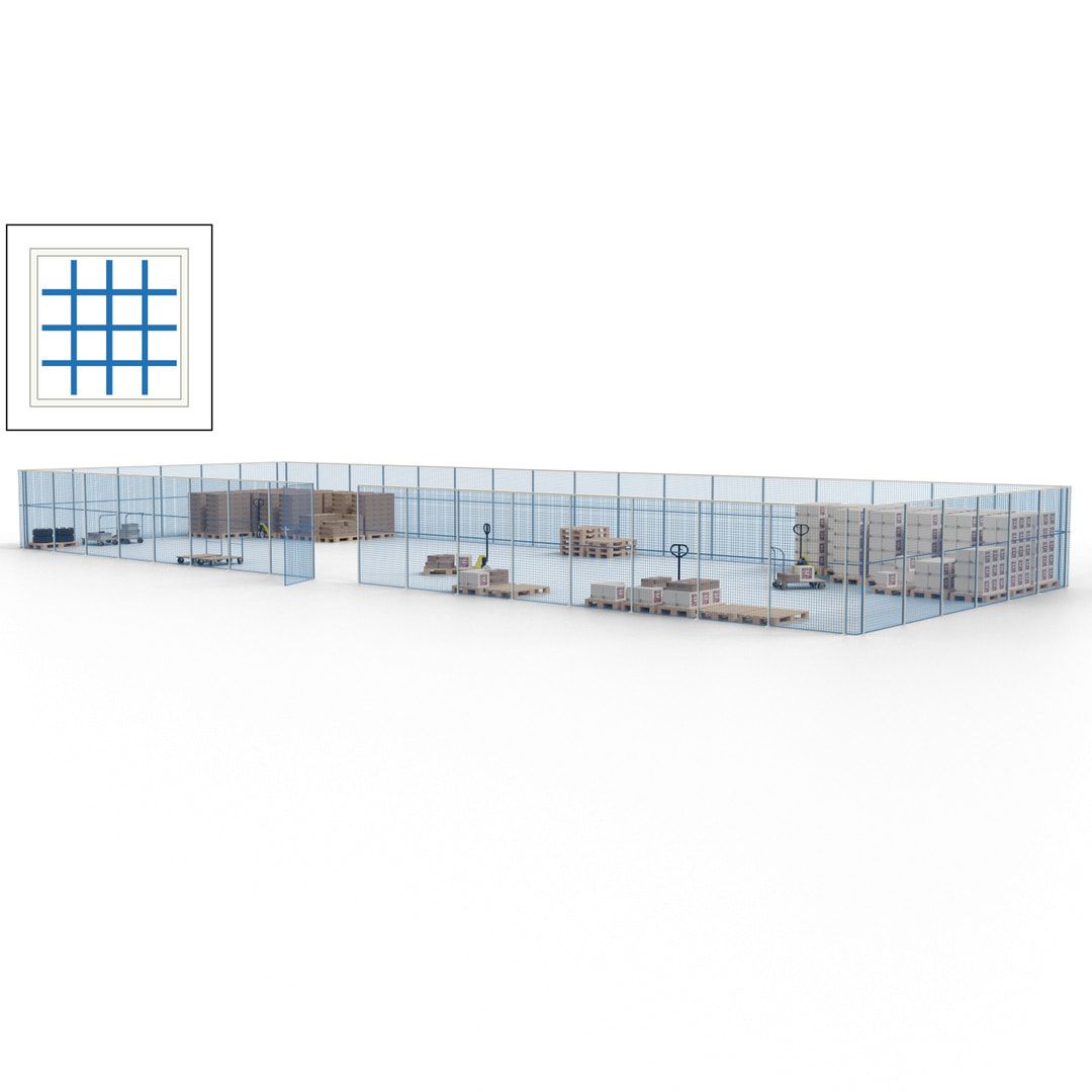 Maschinen Schutzgitter - Hallentrennwand - Sicherheitszaun - Tür - 69 m - 2.200 x 19.900 x 15.400 mm (HxBxT) - enzianblau