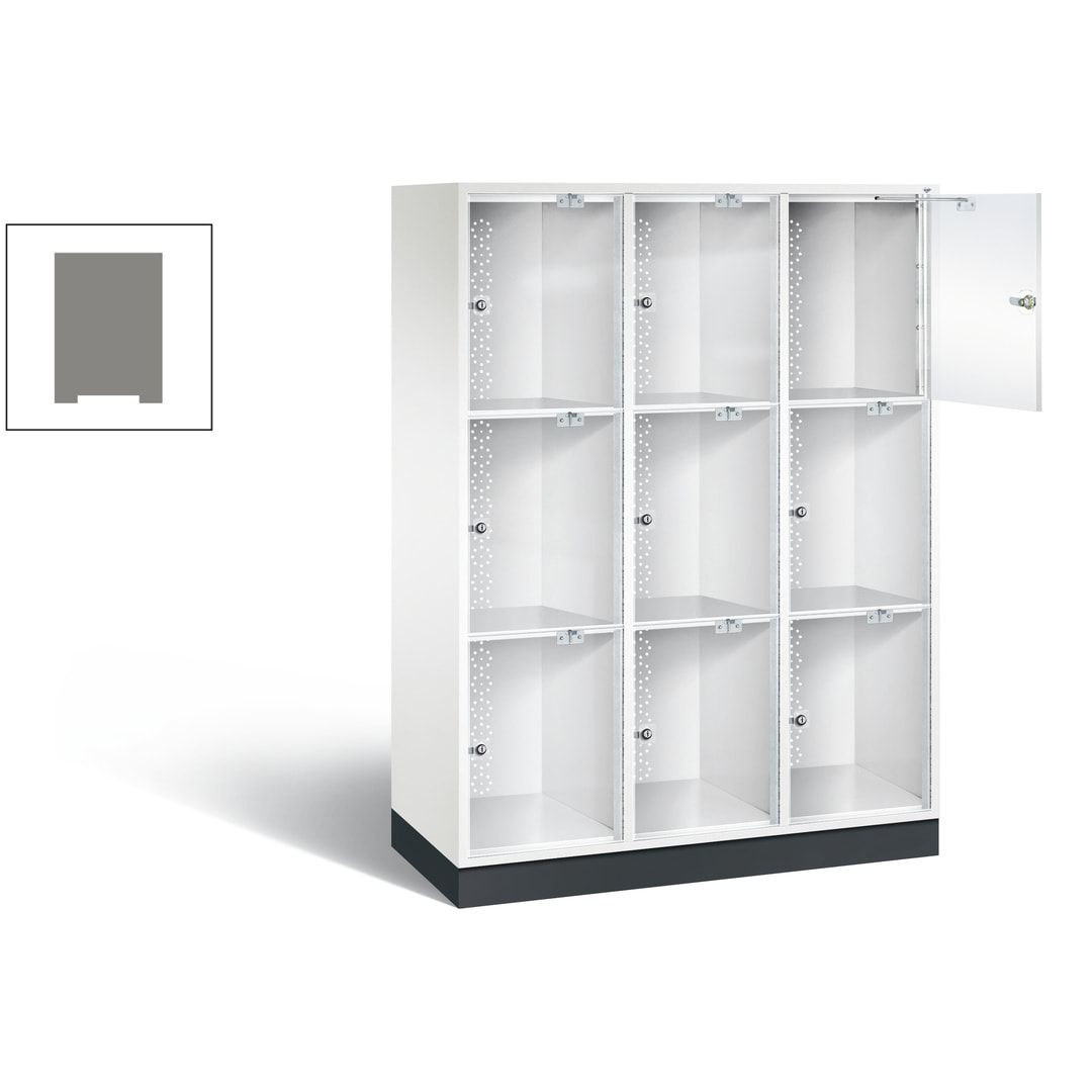 Schließfachschrank, Fächerschrank mit Türen aus Acrylglas, 2 Abteile, 6 Fächer, Zylinderschloss, 1.750 x 1.220 x 500 mm (HxBxT), Korpus anthrazitgrau