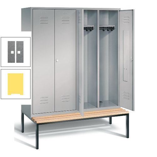 Doppel-Spindschrank, Buche Sitzbank untergebaut, 4 Abteile a 400 mm, Korpus lichtgrau, Tür anthrazitgrau, 2.090 x 1.590 x 815 mm (HxBxT)