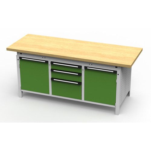 OTTOKIND Werkbank - bündige Arbeitsplatte - 810 x 1.695 x 750 mm (HxBxT) - 3 Schubladen - 2 Schränke - lichtgrau