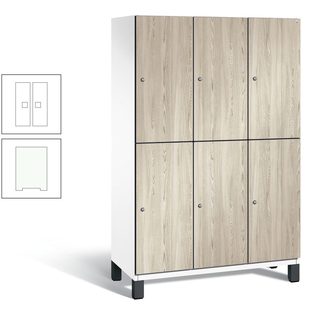 Fächerschrank, Garderobenschrank, mit Füßen, 3 Abteile, 1.980 x 1.200 x 525 mm (HxBxT), Korpus anthrazitgrau, Tür Donau-Ahorn