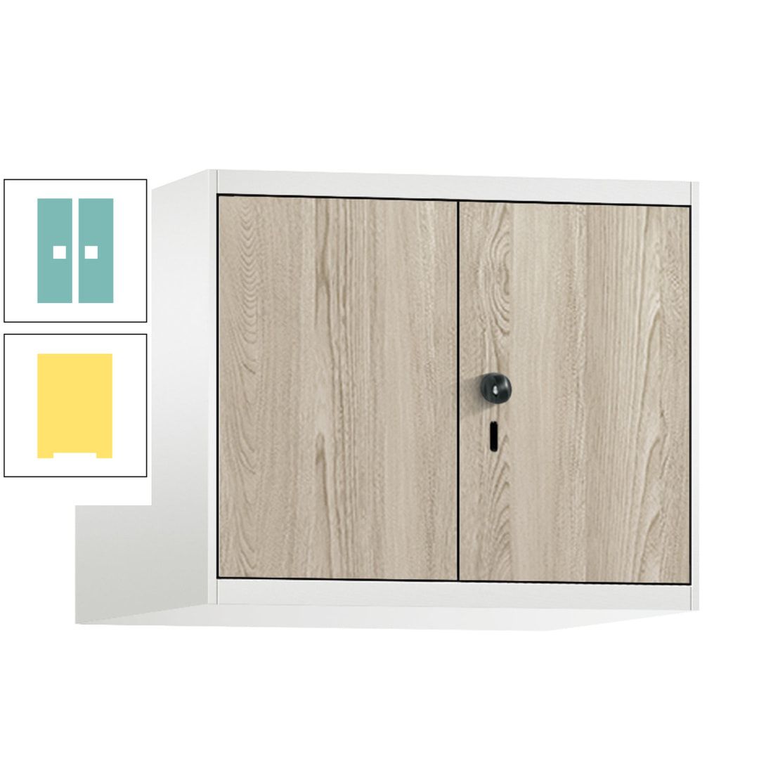 Aufsatzschrank, Schrankaufsatz, Türen paarweise, 2 Fächer a 300 mm, Farbe Pastellgelb, Tür anthrazitgrau , 500 x 600 x 500 mm (HxBxT)