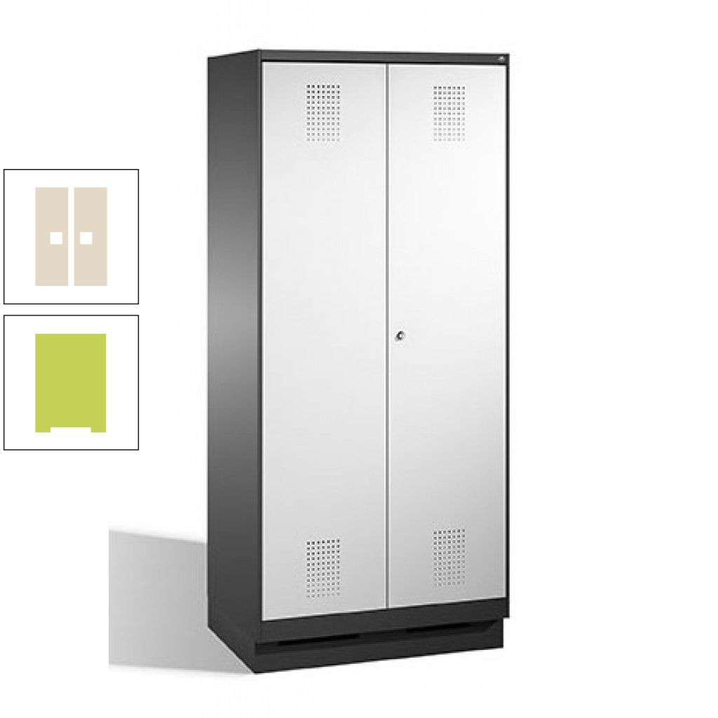 Doppel-Spind, Doppeltüren, Garderobenschrank mit Sockel, 2 Abteile a 400 mm, Korpus anthrazitgrau, Tür anthrazitgrau, 1.800 x 800 x 500 mm (HxBxT)