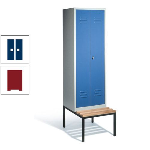 Doppel-Spindschrank, Buche Sitzbank untergebaut, 2 Abteile a 300 mm, Korpus lichtgrau, Tür anthrazitgrau, 2.090 x 610 x 815 mm (HxBxT)