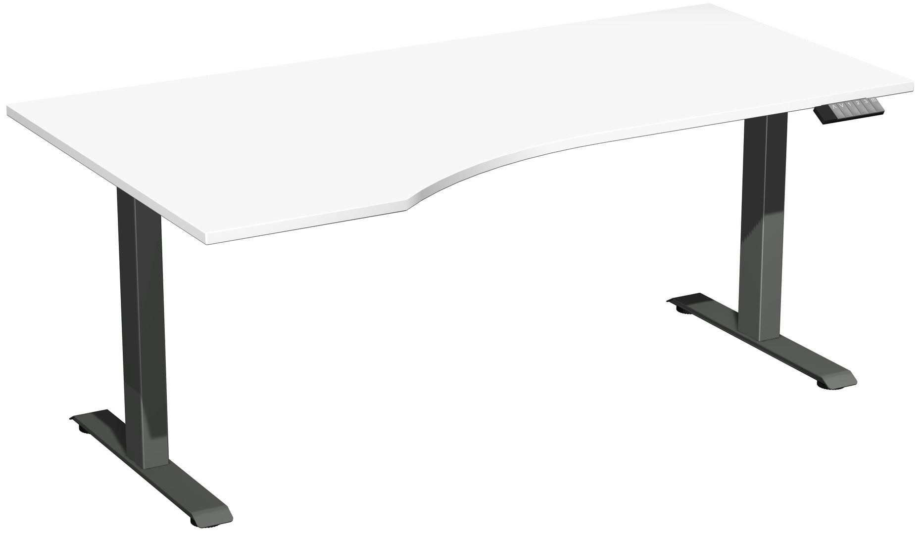 Eckschreibtisch, Ecke links, Elevate Basic, elektronisch höhenverstellbar, 730 - 1.230 x 1.800 x 1.000 mm (HxBxT), Gestell anthrazit, Dekor Ahorn