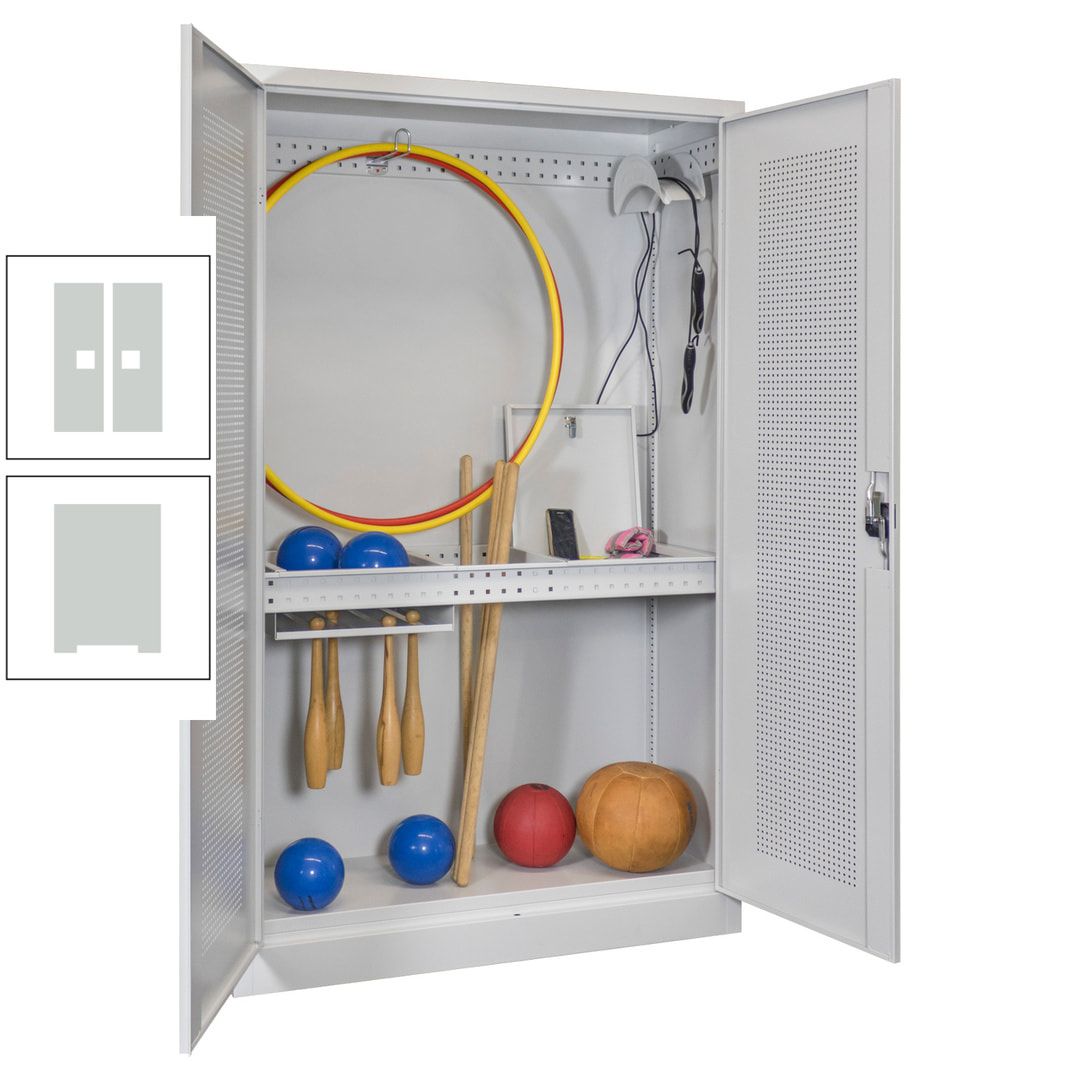 Sportschrank - Lochfeldtüren - Variante 1 - 1.950x1.200x500 mm (HxBxT) - anthrazitgrau
