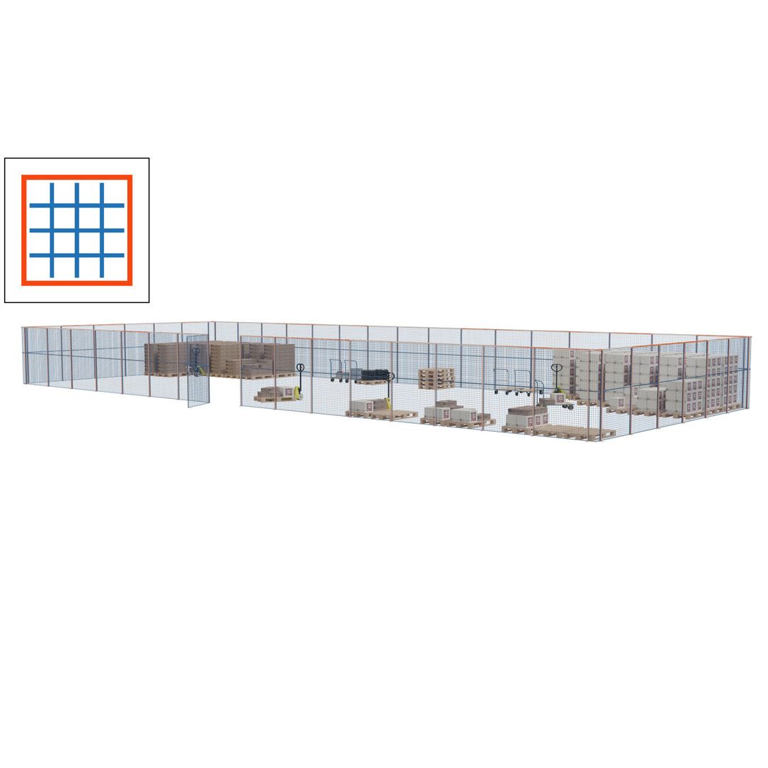 Maschinen Schutzgitter - Hallentrennwand - Sicherheitszaun - Tür - 66 m - 2.200 x 24.400 x 9.400 mm (HxBxT) - enzianblau