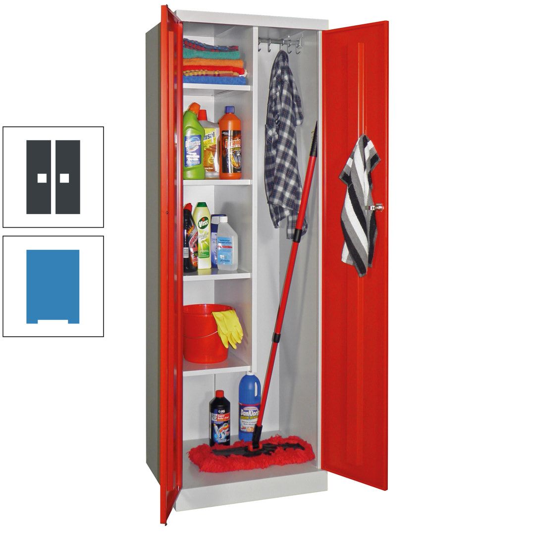 Putzschrank mit Sockel - 1 Abteil mit Trennwand - 1.800x600x500 mm (HxBxT) - Zylinderschloss - anthrazitgrau