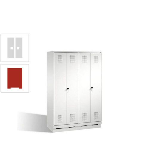 Doppel-Spind, Doppeltüren, Garderobenschrank mit Sockel, 4 Abteile a 300 mm, Korpus anthrazitgrau, Tür anthrazitgrau, 1.800 x 1.200 x 500 mm (HxBxT)