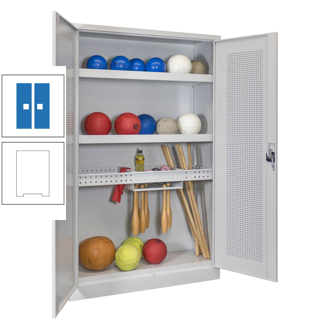 Sportschrank - Lochfeldtüren - Variante 2 - 1.950x1.200x500 mm (HxBxT) - anthrazitgrau