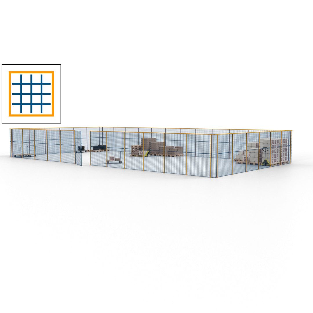 Maschinen Schutzgitter - Hallentrennwand - Sicherheitszaun - Tür - 54 m - 2.200 x 18.400 x 9.400 mm (HxBxT) - enzianblau