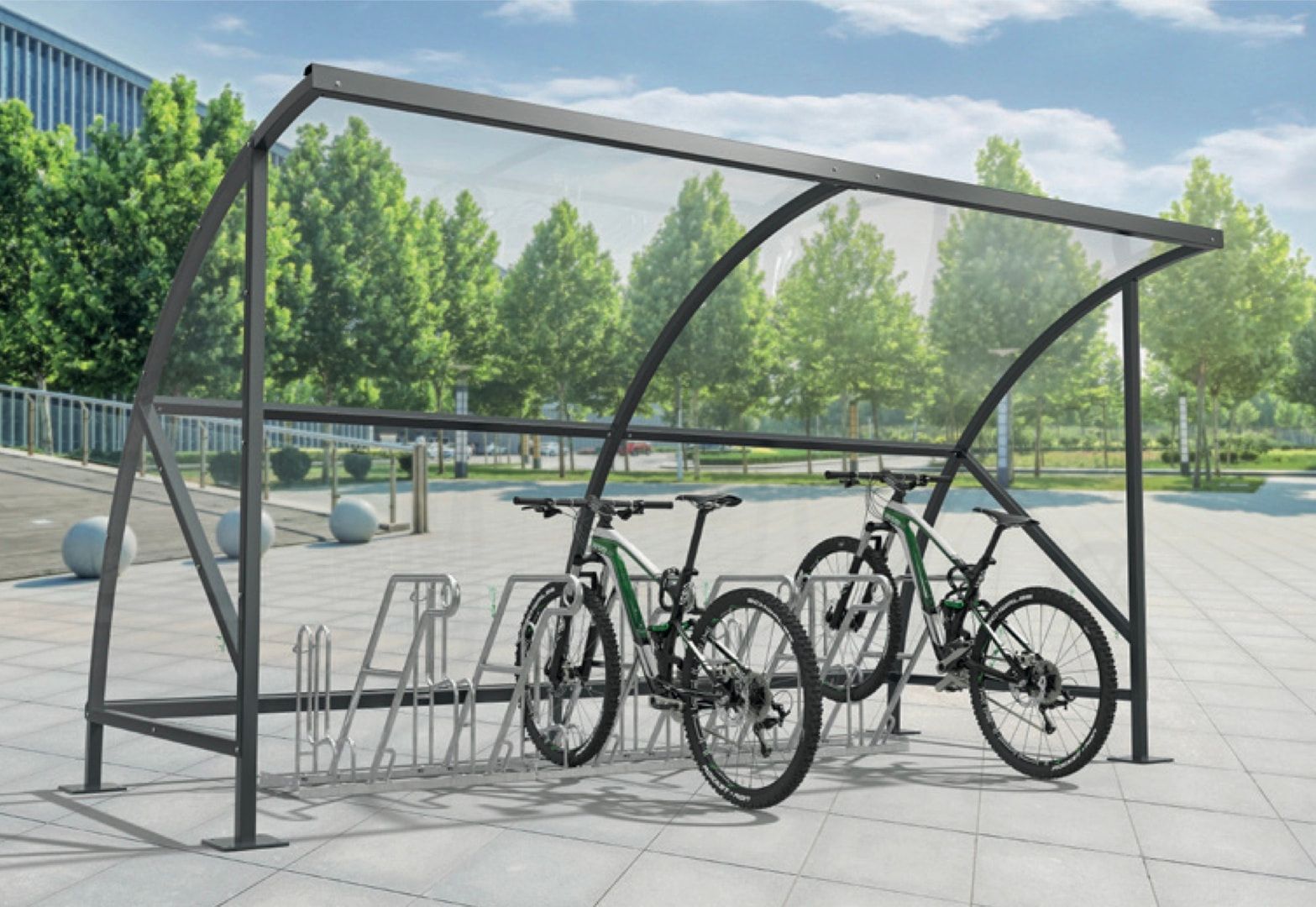 Fahrradunterstand - Fahrradgarage mit Bogendach - Stahl und Kunststoff - 2.290 x 4.130 x 2.100 mm (HxBxT) - Farbe Achatgrau