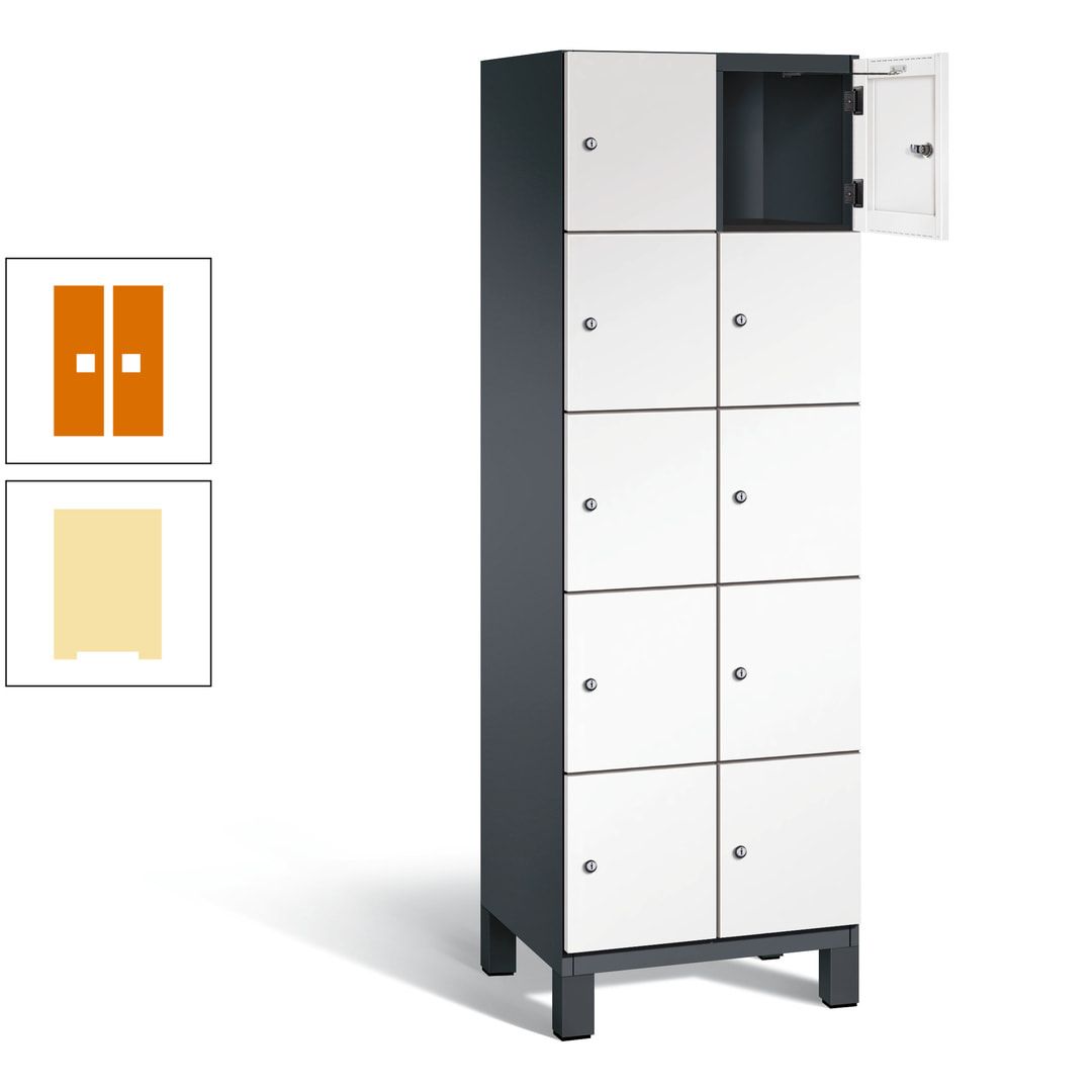 Fächerschrank, Stahlschrank, 10 Fächer, Türöffnungsbegrenzer, Füße, 1.980 x 600 x 525 mm (HxBxT), Korpus anthrazitgrau, Front anthrazitgrau