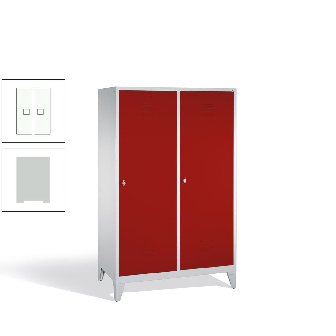 Doppel-Spind mit 2 Großtüren, Garderobenschrank mit Füßen, 4 Abteile a 300 mm, Korpus anthrazitgrau, Tür anthrazitgrau, 1.850 x 1.190 x 500 mm (HxBxT)