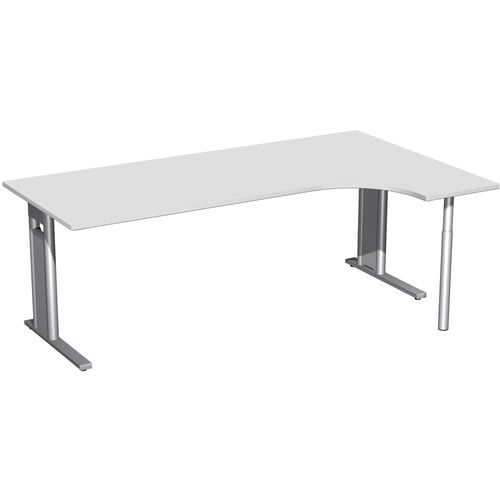 Eckschreibtisch, Ecke rechts, Füße einseitig verkürzt, C-Fuß Pro, 720 x 1.600 x 1.200 mm (HxBxT), Gestell silber, Dekor Ahorn