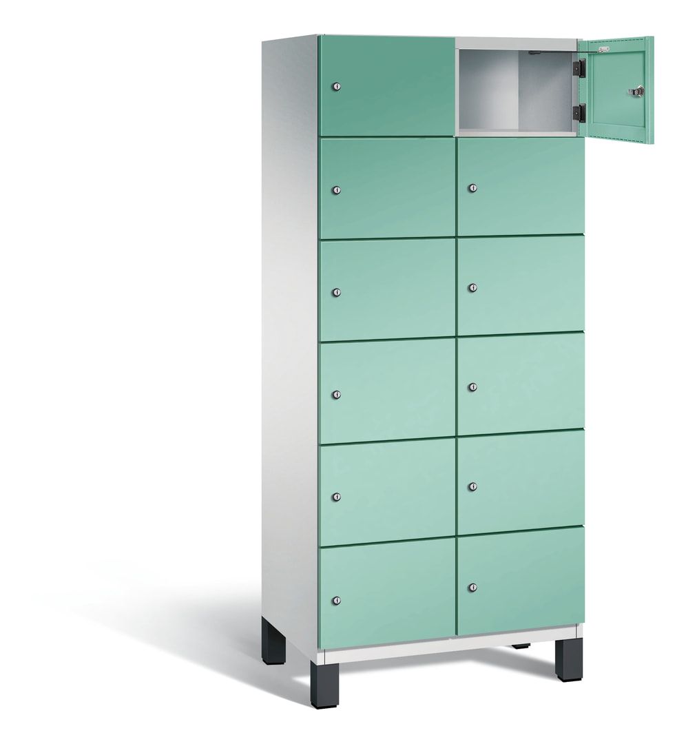 Fächerschrank, Stahlschrank, 12 Fächer, Türöffnungsbegrenzer, Füße, 1.980 x 800 x 525 mm (HxBxT), Korpus anthrazitgrau, Front anthrazitgrau