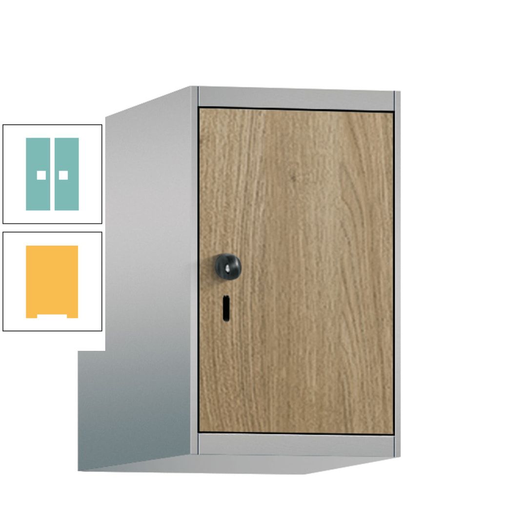 Aufsatzschrank, Schrankaufsatz, 1 Fach a 300 mm, Farbe Pastellgelb, Tür anthrazitgrau, 500 x 300 x 500 mm (HxBxT)
