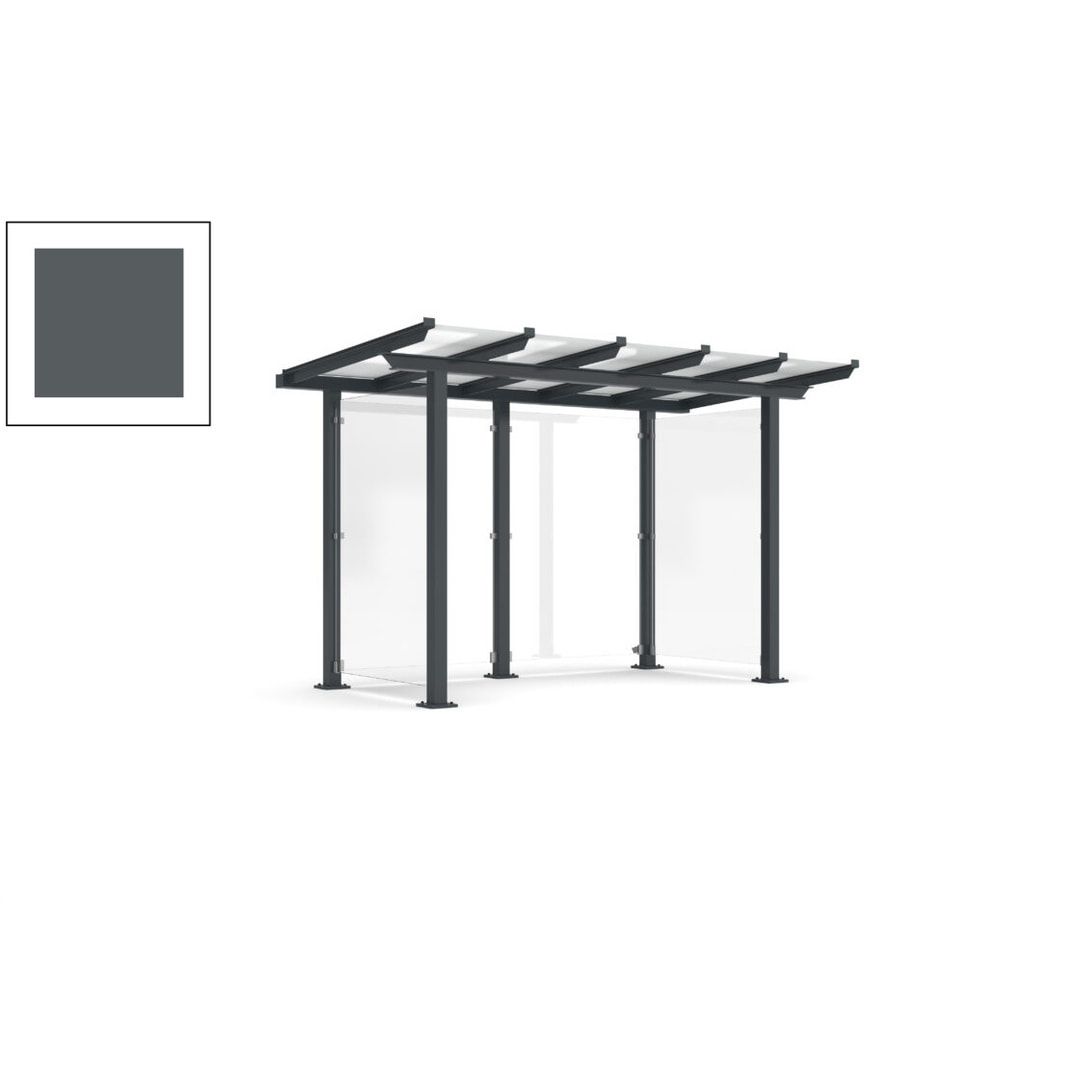 Unterstand mit Pultdach und Sicherheitsglas - feuerverzinkt und farbbeschichtet - 2.435 x 3.850 x 2.090 (HxBxT) - Farbe Achatgrau