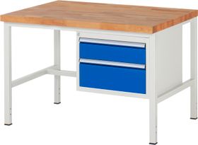 Werkbank - 2 Schubladen - Teilauszug - 150:1 / 210:1 - Höhe 840-1.040 mm - 1.250 x 900 mm - 1.250 kg - Buche - Farbe wählbar