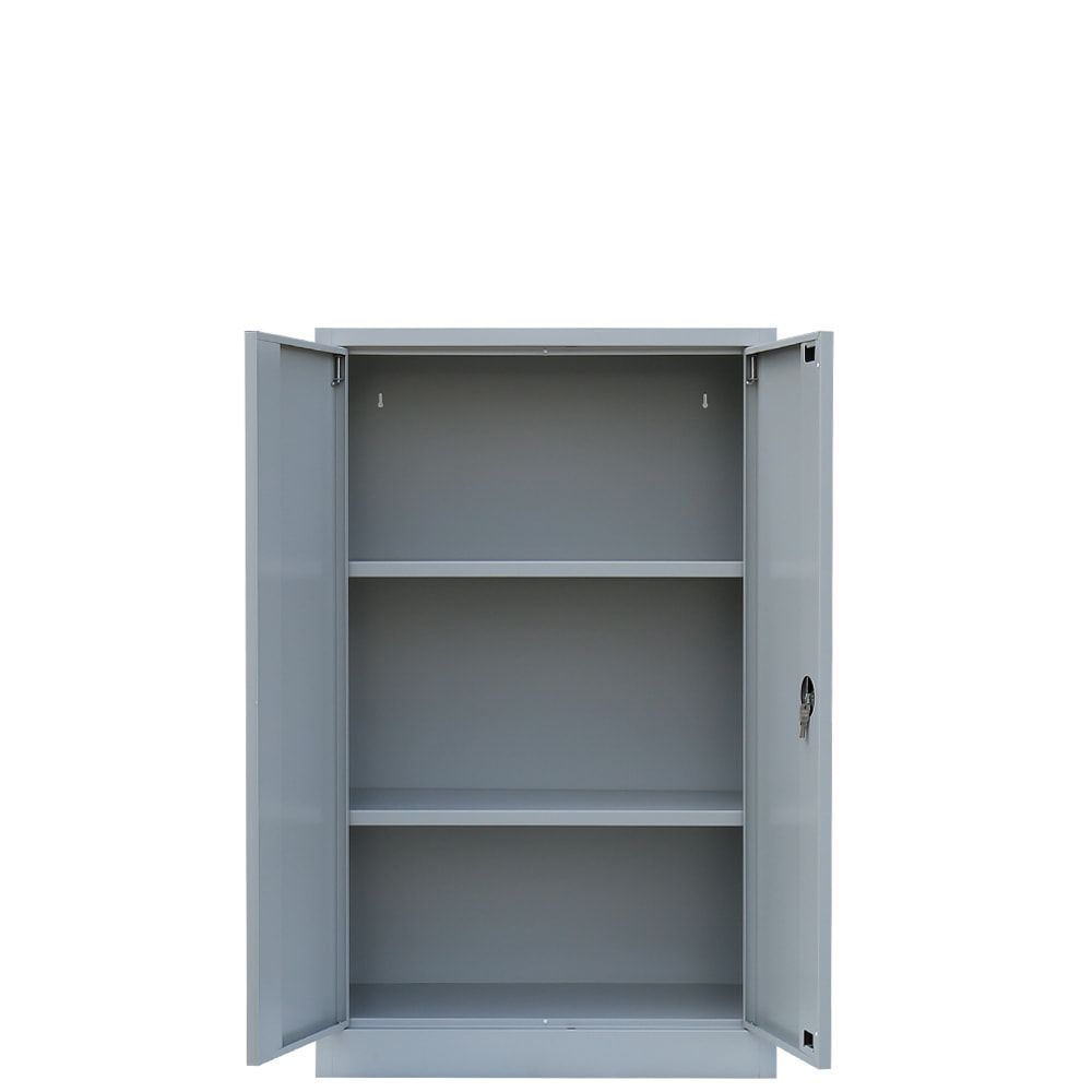 Aktenschrank, Büroschrank, abschließbar, Flügeltüren, 2 Fachböden, 1.200 x 800 x 383 mm (HxBxT), Stahl, Korpus und Türen in lichtgrau