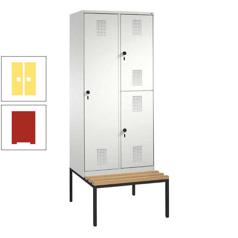 Garderobenschrank, Spind ein- und doppelstöckig Sitzbank, 2 Abteile, 3 Fächer, 2.090 x 800 x 500 mm (HxBxT), Front anthrazitgrau, Korpus anthrazitgrau