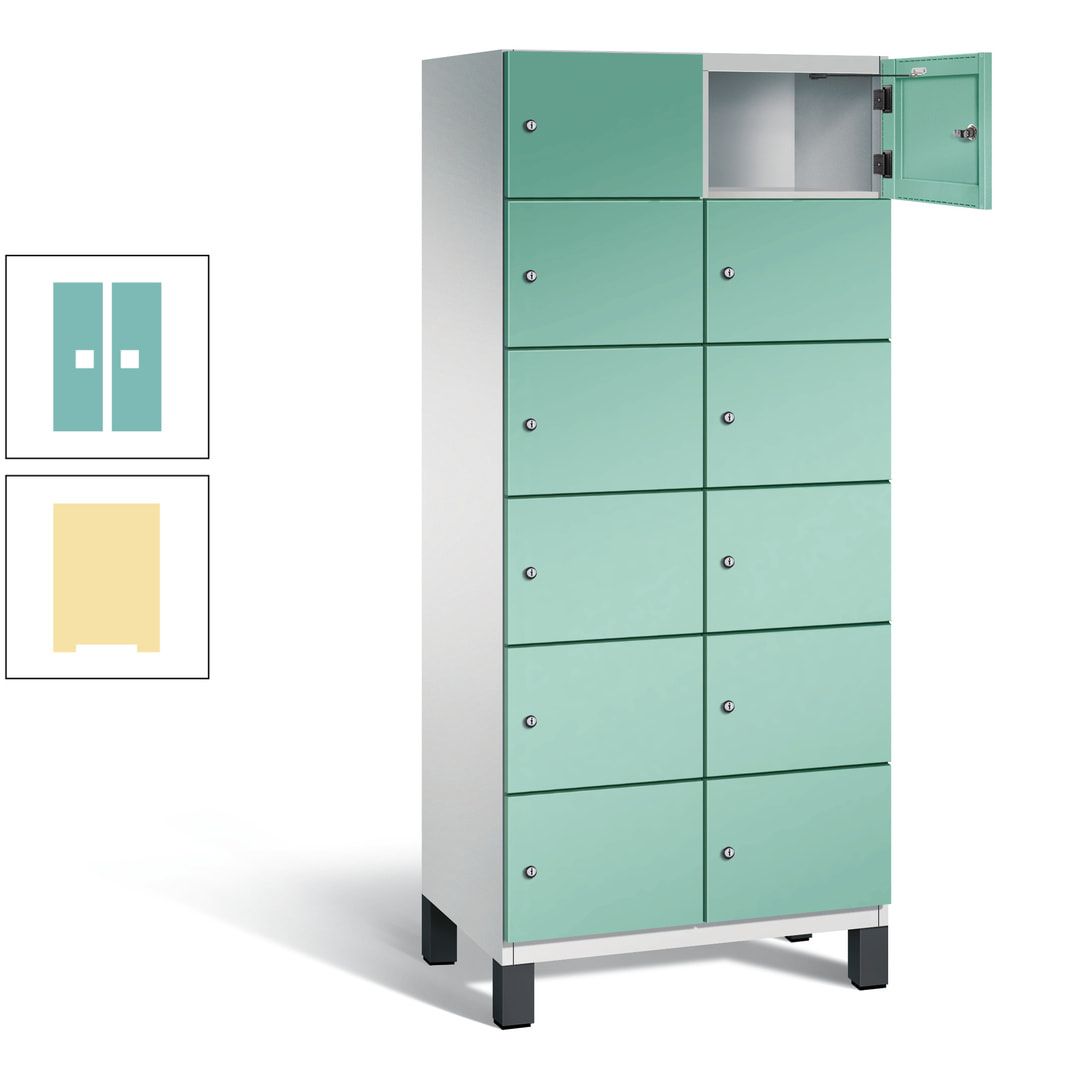 Fächerschrank, Stahlschrank, 12 Fächer, Türöffnungsbegrenzer, Füße, 1.980 x 800 x 525 mm (HxBxT), Korpus anthrazitgrau, Front anthrazitgrau