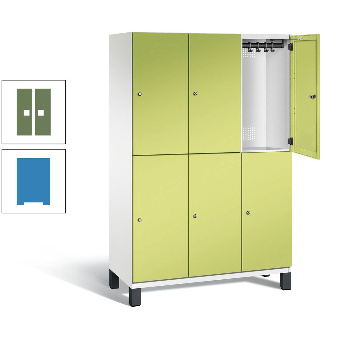 Fächerschrank, Stahlschrank, doppelstöckig, 6 Fächer, Füße, Korpus anthrazitgrau, Tür anthrazitgrau, 1.980 x 1.200 x 525 mm (HxBxT)