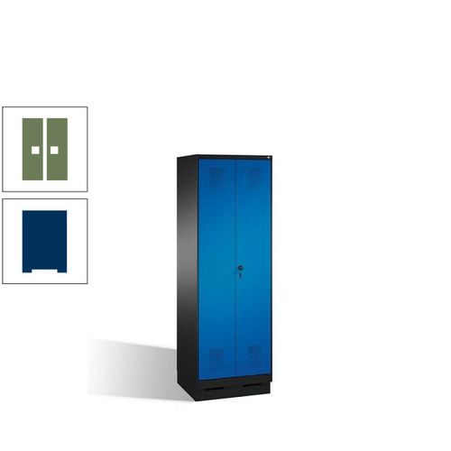 Doppel-Spind, Doppeltüren, Garderobenschrank mit Sockel, 2 Abteile a 300 mm, Korpus anthrazitgrau, Tür anthrazitgrau, 1.800 x 600 x 500 mm (HxBxT)