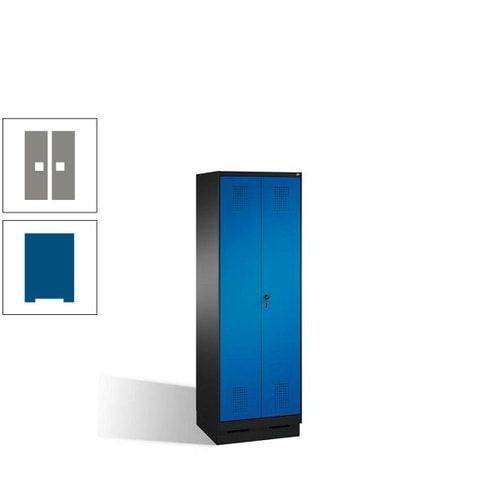 Doppel-Spind, Doppeltüren, Garderobenschrank mit Sockel, 2 Abteile a 300 mm, Korpus anthrazitgrau, Tür anthrazitgrau, 1.800 x 600 x 500 mm (HxBxT)