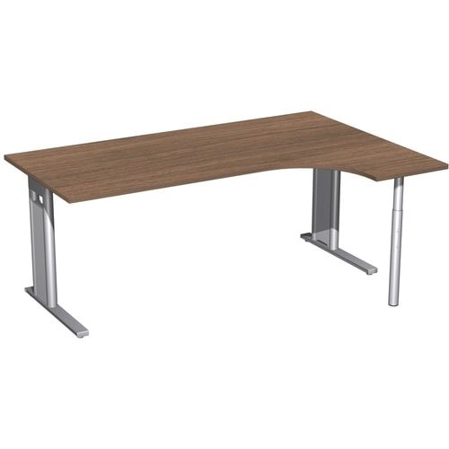 Eckschreibtisch, Ecke rechts, Füße einseitig verkürzt, C-Fuß Pro, 720 x 1.600 x 1.200 mm (HxBxT), Gestell silber, Dekor Ahorn