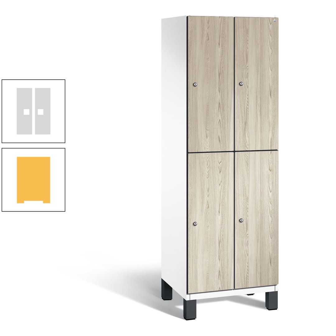 Fächerschrank, Garderobenschrank, mit Füßen, 2 Abteile, 1.980 x 600 x 525 mm (HxBxT), Korpus anthrazitgrau, Tür Donau-Ahorn