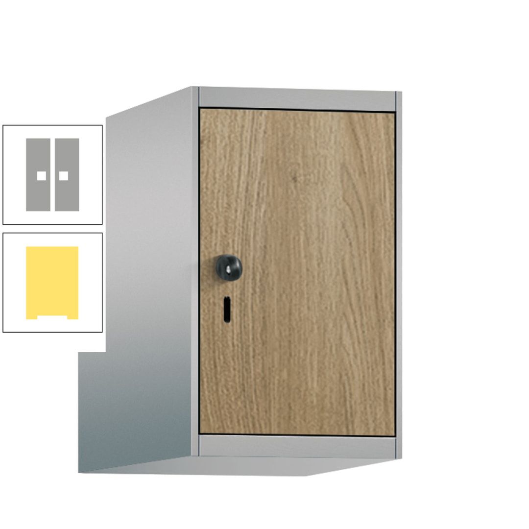 Aufsatzschrank, Schrankaufsatz, 1 Fach a 300 mm, Farbe Pastellgelb, Tür anthrazitgrau, 500 x 300 x 500 mm (HxBxT)