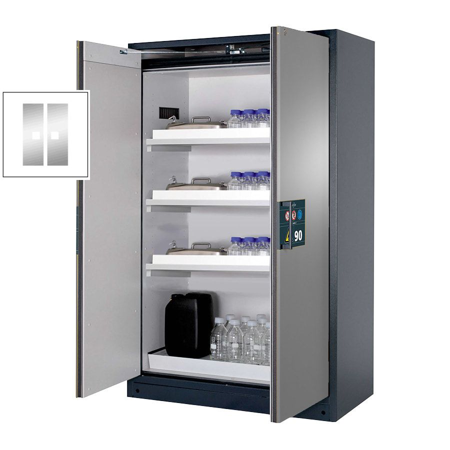Gefahrstoffschrank - 1.953x1.193x615 mm - 2 Wannenböden PP - Front enzianblau