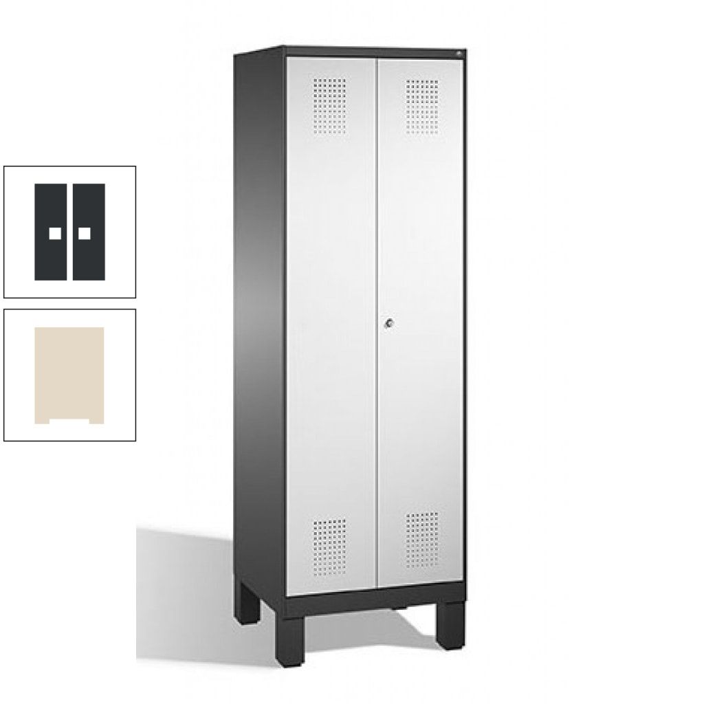 Doppel-Spind, Doppeltüren, Garderobenschrank mit Füßen, 2 Abteile a 300 mm, Korpus anthrazitgrau, Tür anthrazitgrau, 1.850 x 600 x 500 mm (HxBxT)