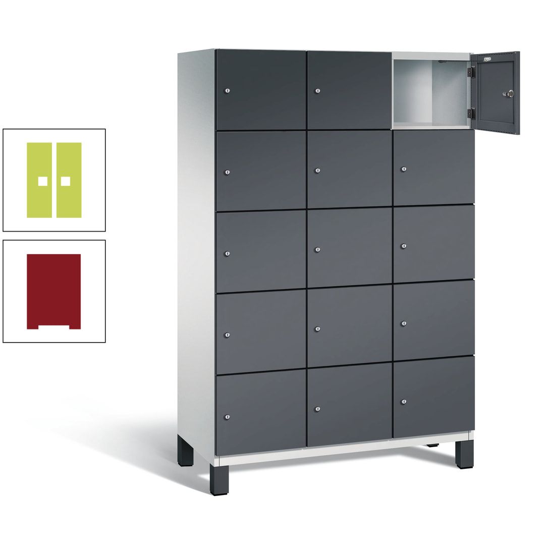 Fächerschrank, Stahlschrank, 15 Fächer, Türöffnungsbegrenzer, Füße, 1.980 x 1.200 x 525 mm (HxBxT), Korpus anthrazitgrau, Front anthrazitgrau