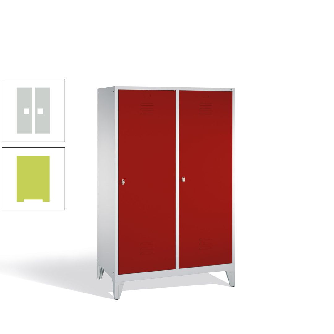 Doppel-Spind mit 2 Großtüren, Garderobenschrank mit Füßen, 4 Abteile a 300 mm, Korpus anthrazitgrau, Tür anthrazitgrau, 1.850 x 1.190 x 500 mm (HxBxT)