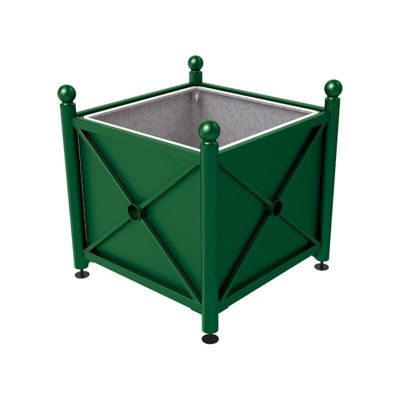 Pflanzbehälter, fvz.Stahl, innen feuerverzinkt, Verladungsgriffe, verstellbare Füße, Kopf Agora, 900 x 1.000 x 1.000 mm (HxBxT), enzianblau