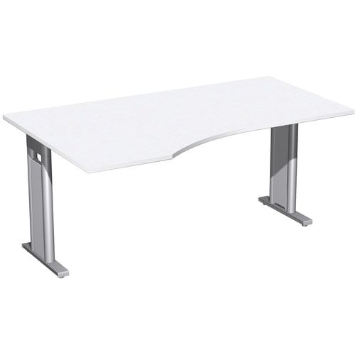 Eckschreibtisch, Ecke links, Füße einseitig verkürzt, C-Fuß Pro, 720 x 1.600 x 1.000 mm (HxBxT), Gestell silber, Dekor Ahorn