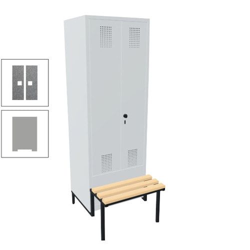 Doppel-Spind, Garderobenschrank, Buche Sitzbank integriert, 2 Abteile a 400 mm, Korpus anthrazitgrau, Tür anthrazitgrau, 1.850 x 800 x 815 mm (HxBxT)