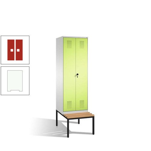 Doppel-Spind, Garderobenschrank, Buche Sitzbank untergebaut, 2 Abteile a 300 mm, Korpus anthrazitgrau, Tür anthrazitgrau, 2.090 x 600 x 815 mm (HxBxT)