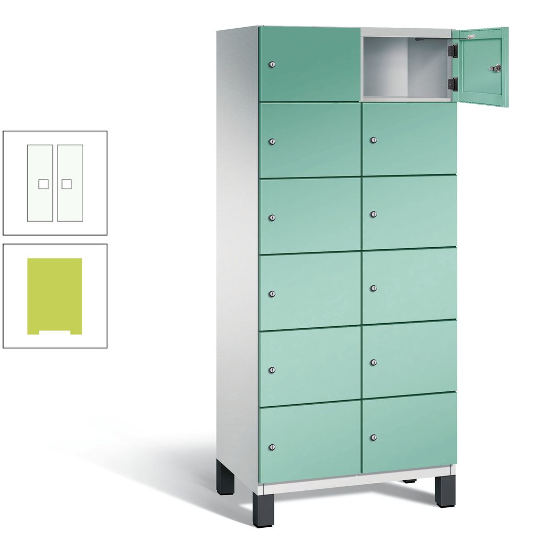 Fächerschrank, Stahlschrank, 12 Fächer, Türöffnungsbegrenzer, Füße, 1.980 x 800 x 525 mm (HxBxT), Korpus anthrazitgrau, Front anthrazitgrau