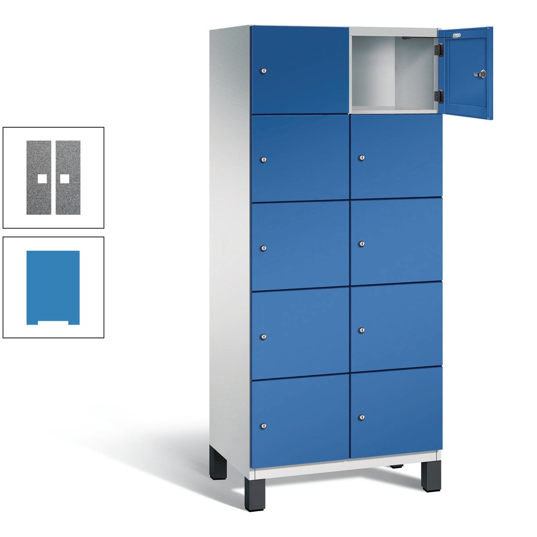 Fächerschrank, Stahlschrank, 10 Fächer, Türöffnungsbegrenzer, Füße, 1.980 x 800 x 525 mm (HxBxT), Korpus anthrazitgrau, Front anthrazitgrau