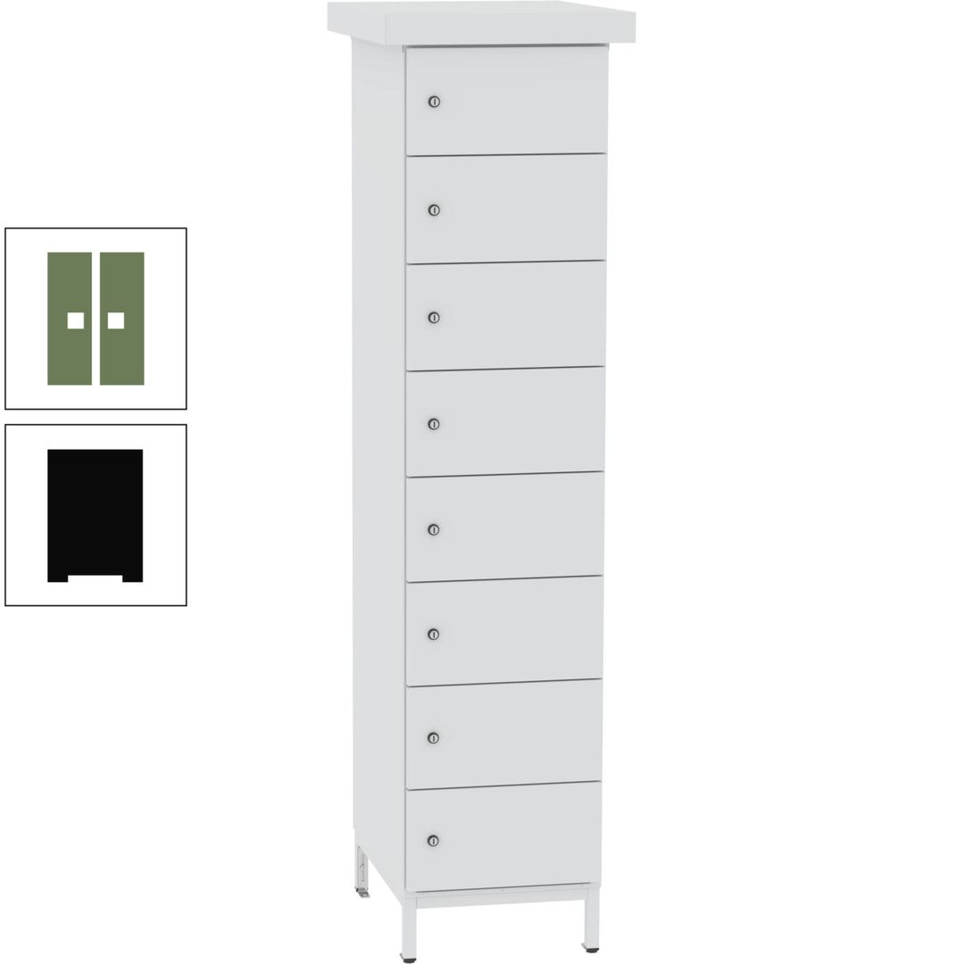 Akkuschrank, Batterieladeschrank, 8 Fächer, Schutzart IP54, Schuko, 1.855 x 400x 570 mm (HxBxT), Korpusfarbe anthrazitgrau, Frontfarbe anthrazitgrau