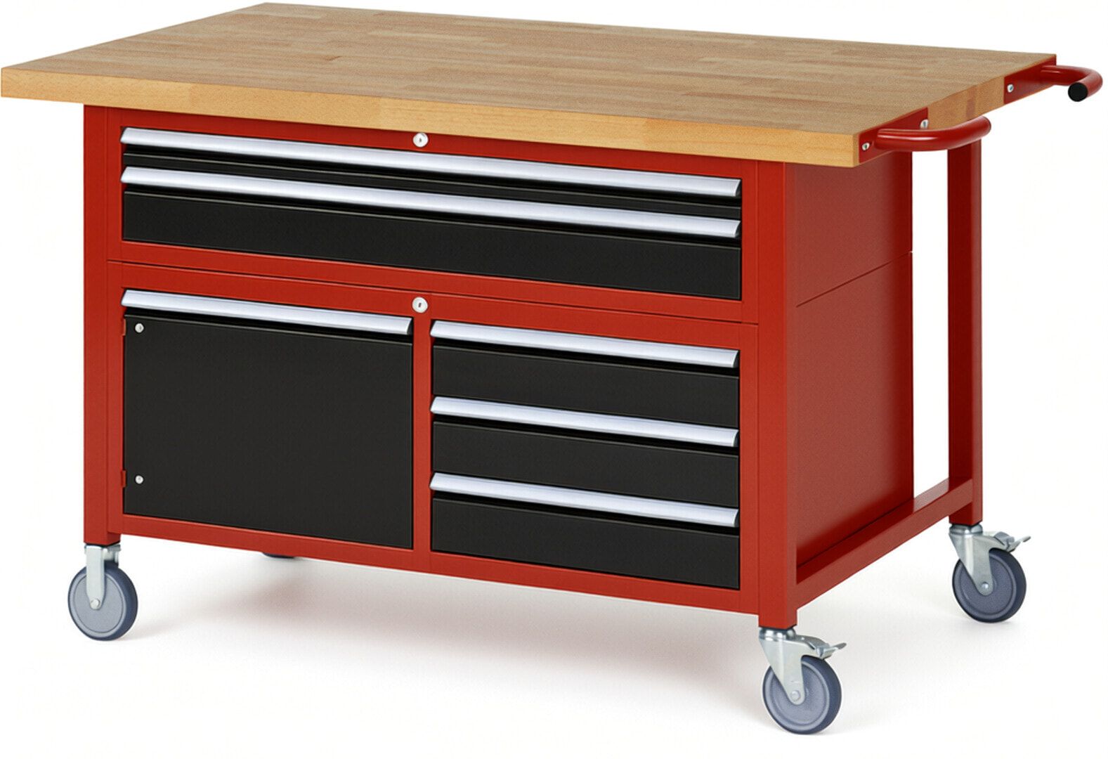 Mobile Werkbank, Schrank - 5 Schubladen - Teilauszug - 60:1/120:4 - Höhe 920-1.120 mm - 1.500 x 900 mm - 450 kg - Anthrazitgrau