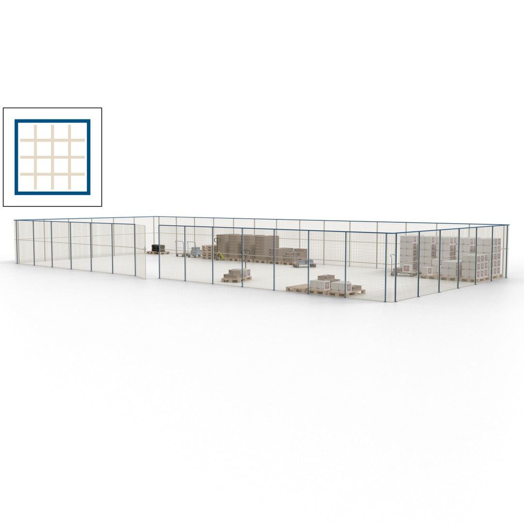 Maschinen Schutzgitter - Hallentrennwand - Sicherheitszaun - Tür - 60 m - 2.200 x 21.400 x 9.400 mm (HxBxT) - enzianblau